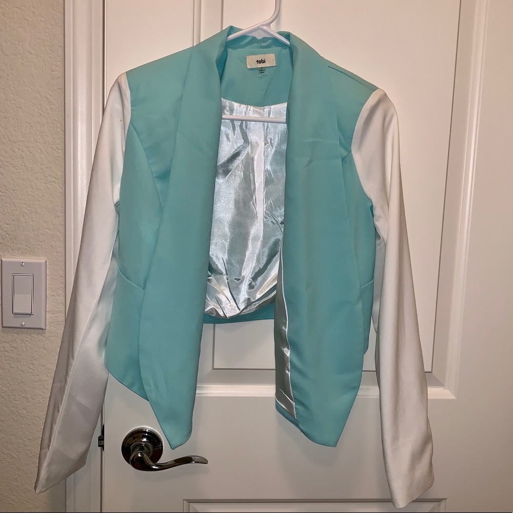 Tobi Teal & White Blazer NWOT